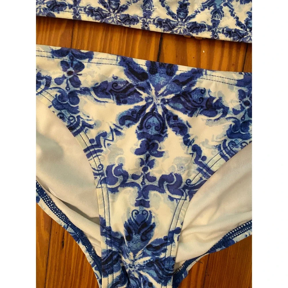 Michael‎ Kors Womens Blue White Sz XS High Neck Halter Bikini Set Two Piece
